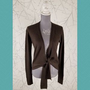 Title IX Brown Textured Washable Wool Tie Front Cardigan